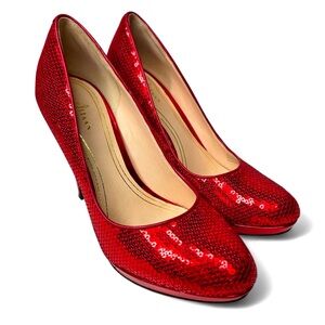 Cole Haan Chelsea Nike Air Pumps Women's Ruby Red Sequin Dressy Evening Flashy 8